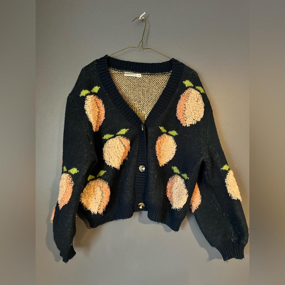 moon & madison Navy Cardigan with Peach Accents